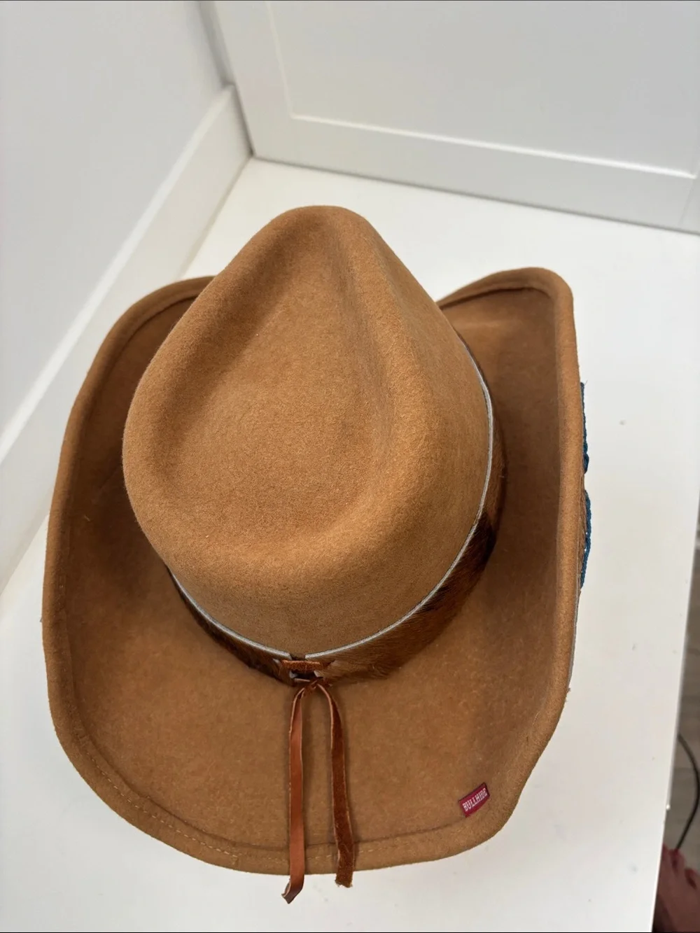 Women's Brown Felt Western Cowboy Hat with Embroidered Trim